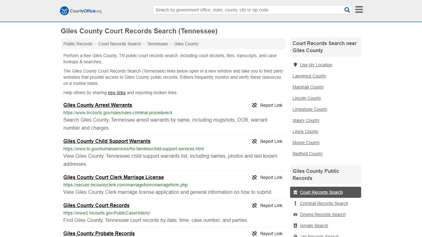 Giles County Court Records Search (Tennessee) - County Office