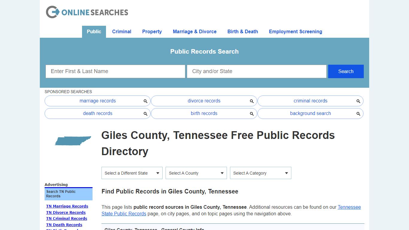 Giles County, Tennessee Public Records Directory